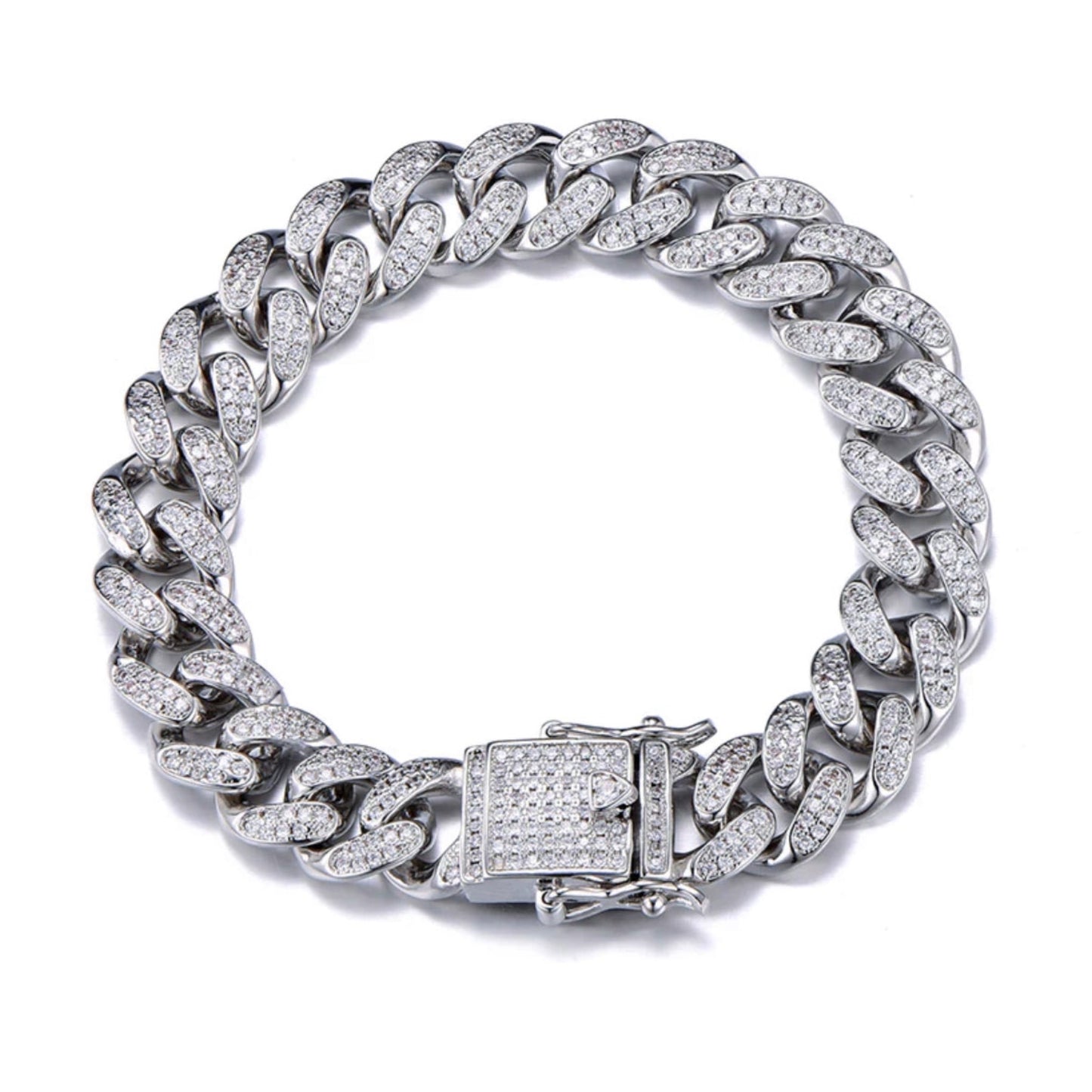 bracelet Luxux Ice en laiton plaqué or blanc 18 carats, orné de cristaux VVS2 totalisant 3 carats