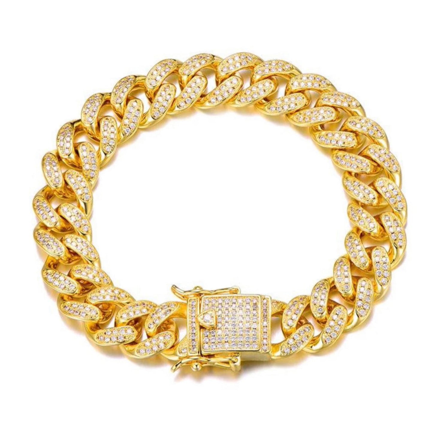 Bracelet Luxux Ice plaqué or jaune 18 carats, serti de cristaux de qualité VVS2 totalisant 3 carats.