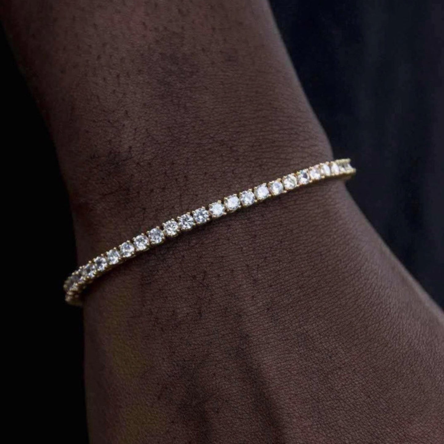 bracelet Tennis Ice en laiton plaqué or jaune 18 carats, orné de cristaux VVS2 totalisant 3 carats