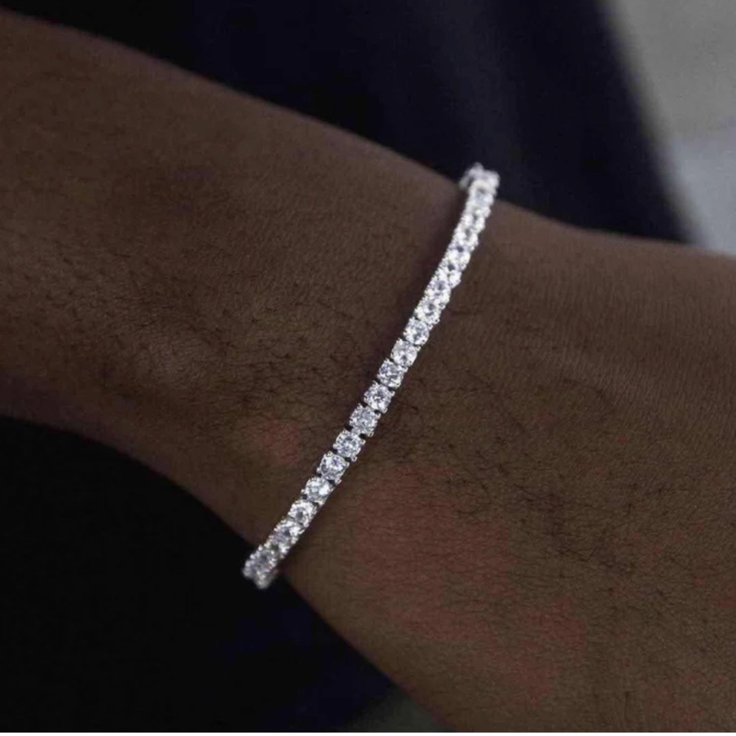 bracelet Tennis Ice en laiton plaqué or blanc 18 carats, serti de cristaux VVS2 de 3 carats