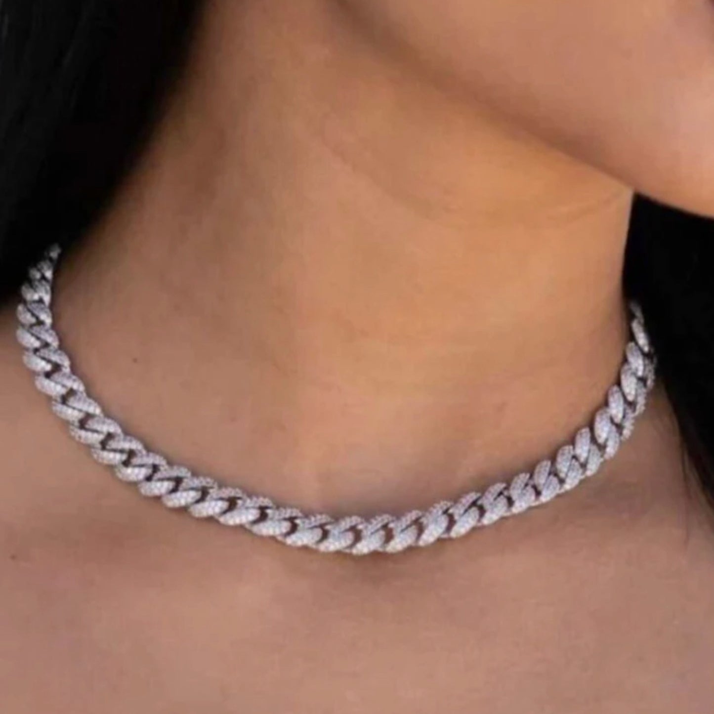 chaîne Luxux Ice en laiton plaqué or blanc 18 carats avec cristaux VVS2 de 6 carats. 