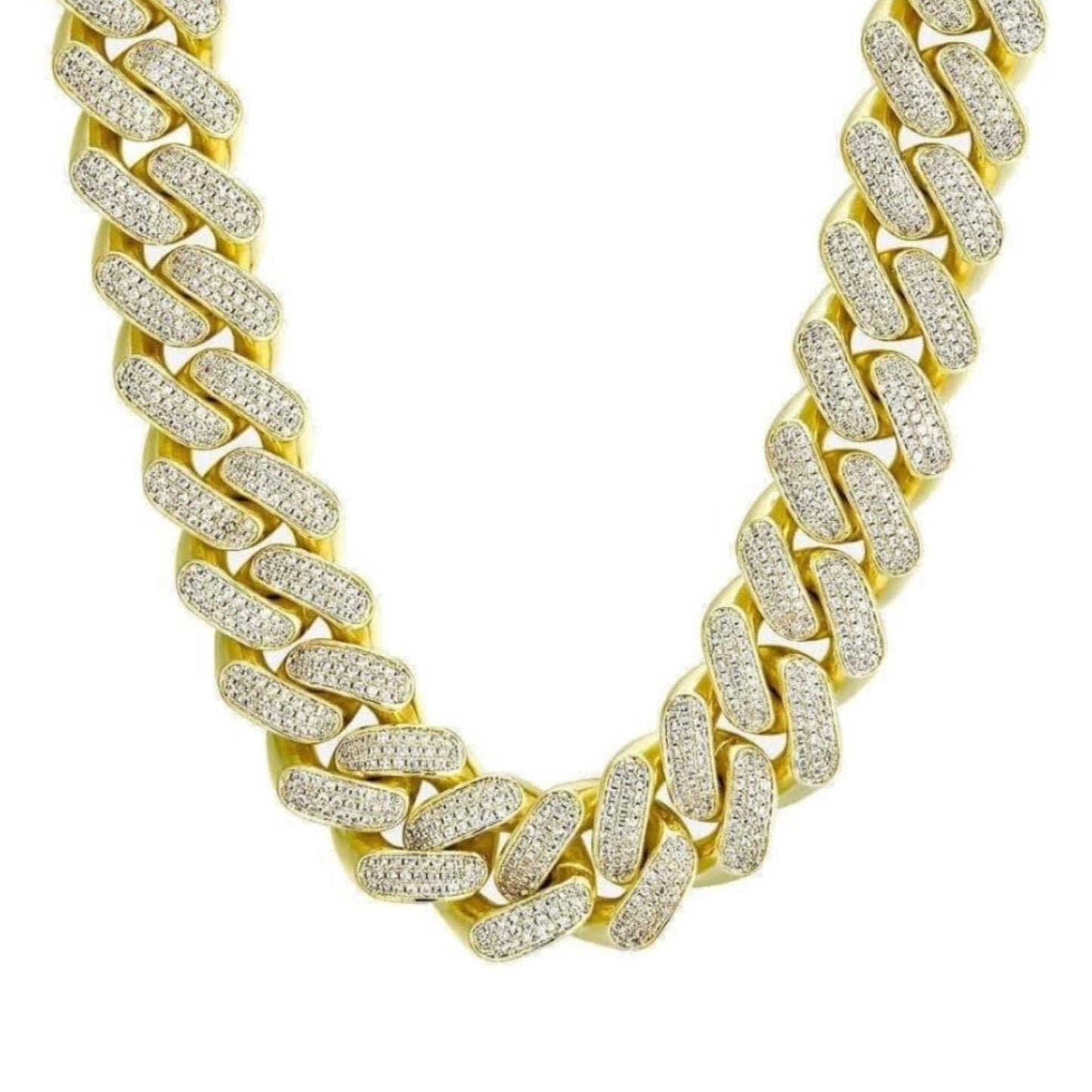 chaîne Luxe Ice en laiton plaqué or jaune 18 carats, avec cristaux VVS2 de 6 carats