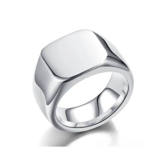 la chevalière Zéphyr en acier inoxydable plaqué or blanc 18 carats