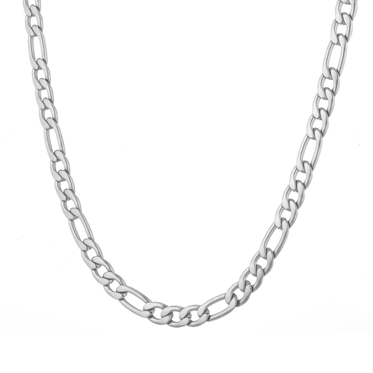  collier Figaro en acier inoxydable plaqué or blanc 18 carats