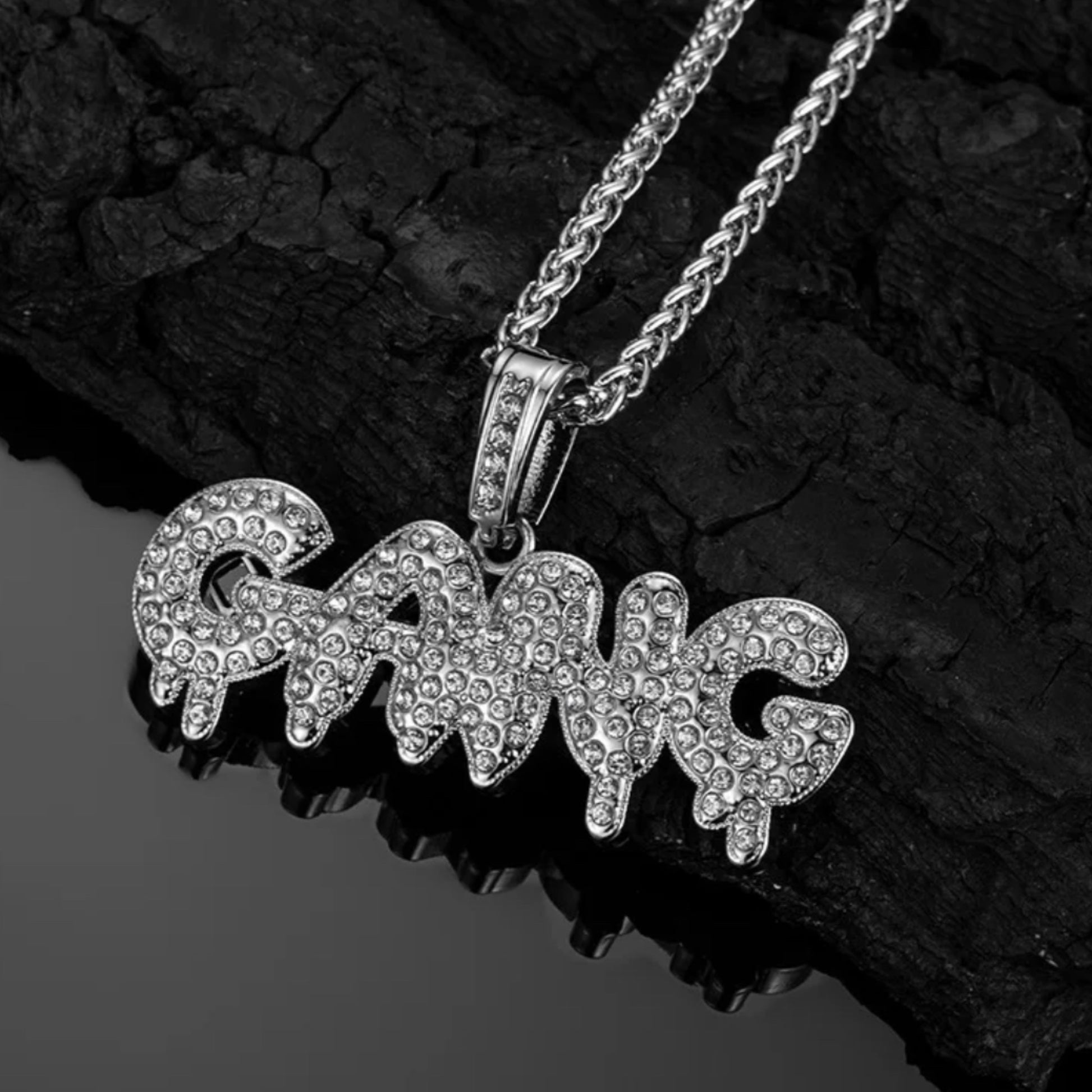 Pendentif Gang Ice en laiton plaqué or blanc 18 carats avec cristaux de 4 carats VVS2