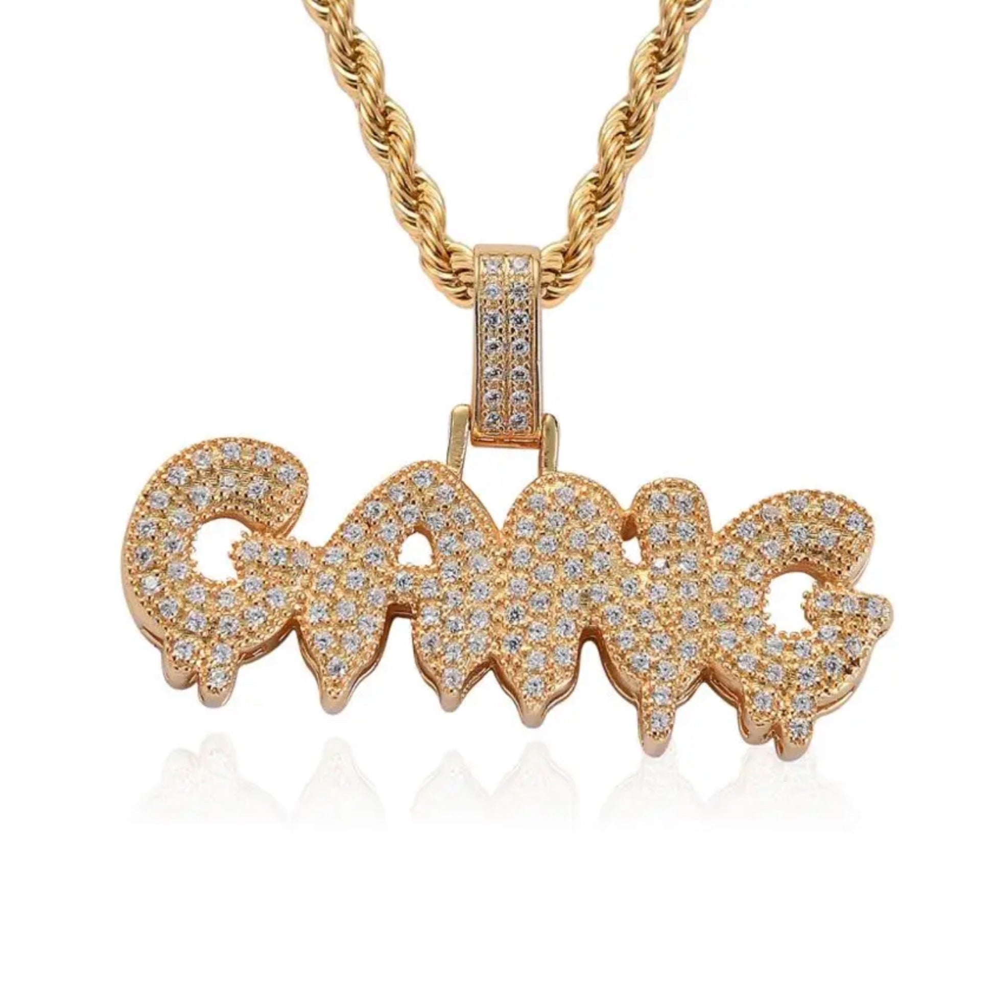 Pendentif Gang Ice en plaqué or jaune 18 carats, orné de cristaux VVS2 de 4 carats.