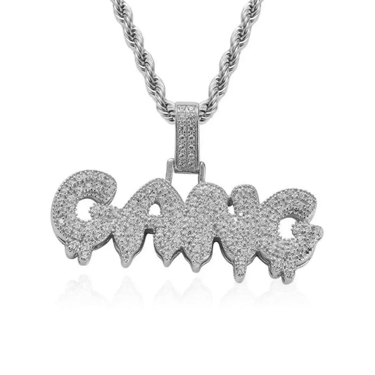 Pendentif Gang Ice en laiton plaqué or blanc 18 carats avec cristaux de 4 carats VVS2