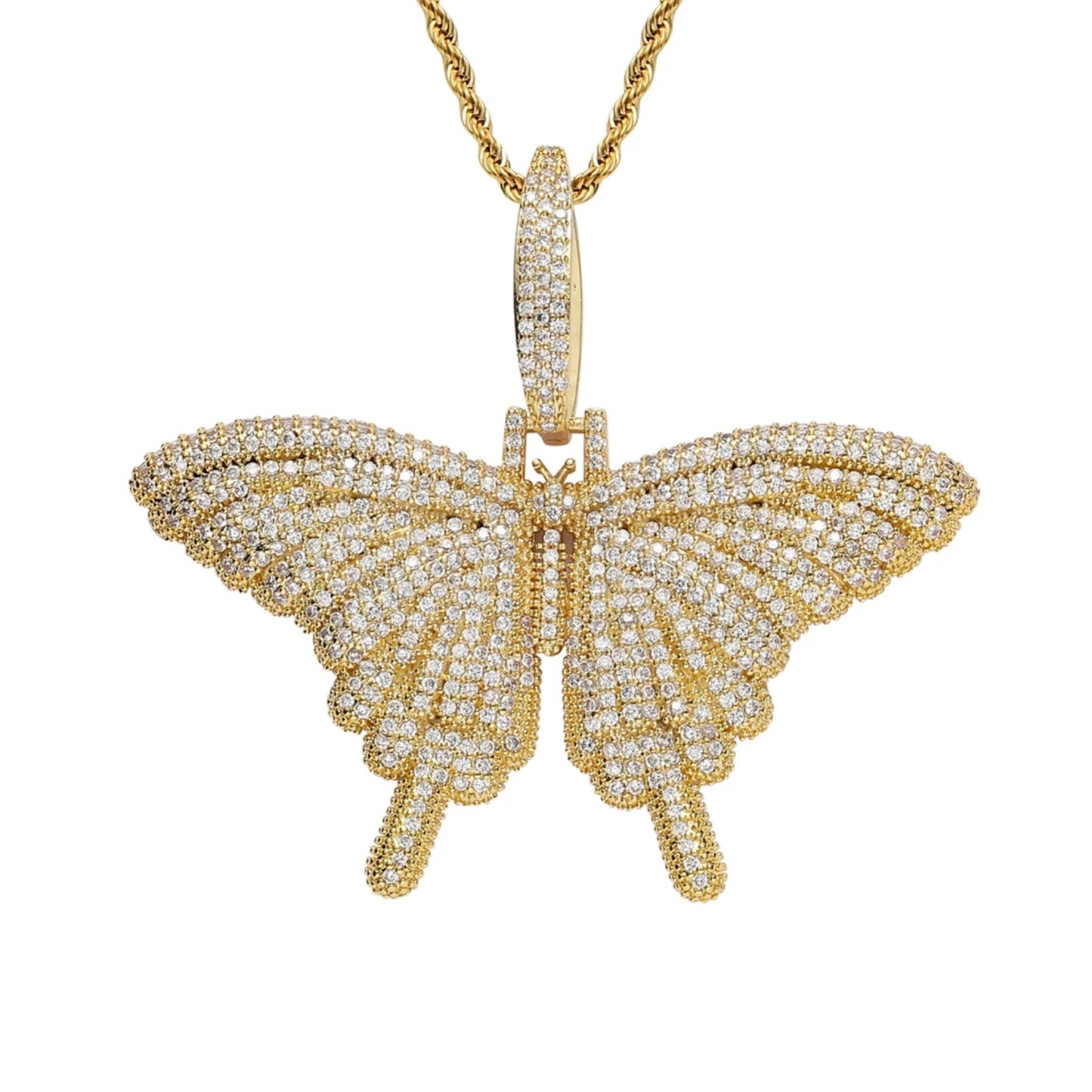 Pendentif Papillon Ice en laiton plaqué or jaune 18 carats avec cristaux VVS2 de 4 carats