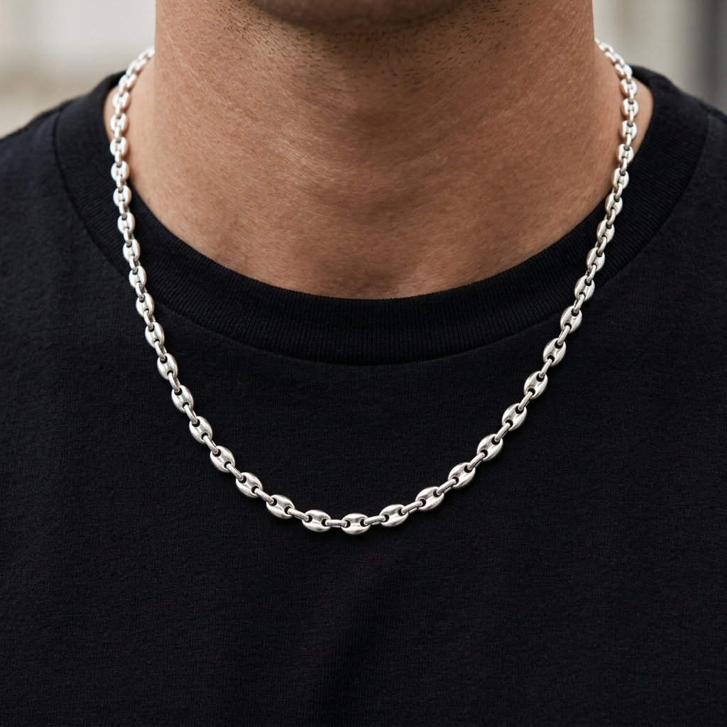 Collier graine de café argent