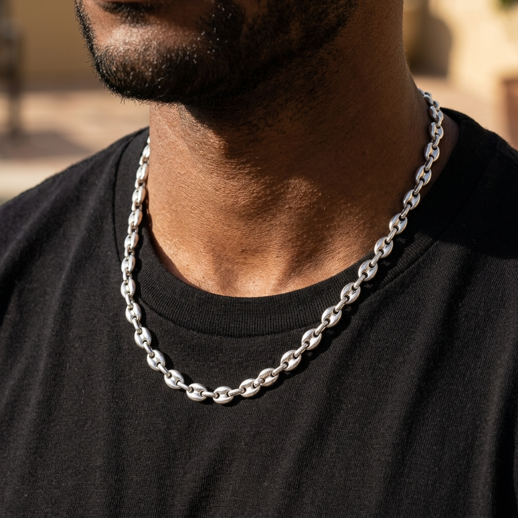 Collier graine de café argent
